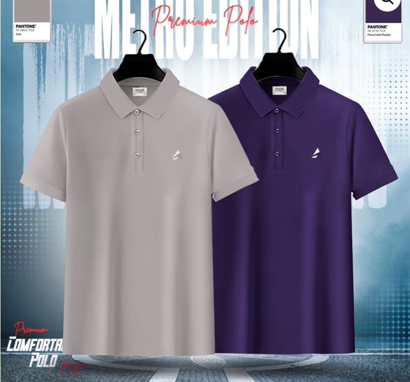 Men's Premium Polo Shirt Combo (Ash & Purple)