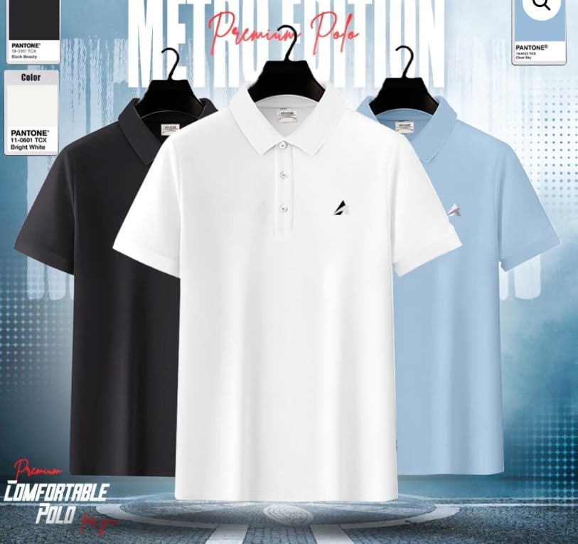 Men's Premium Polo Shirt Combo (White & Black & Sky)