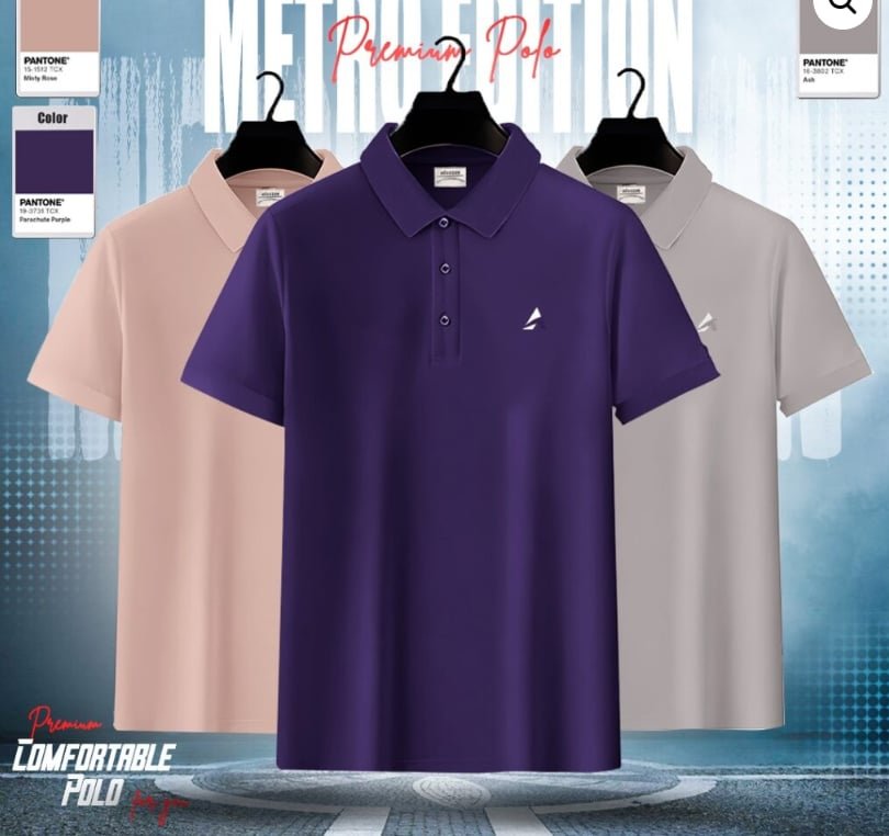 Men's Premium Polo Shirt Combo (Purple & Misty Rose & Ash)